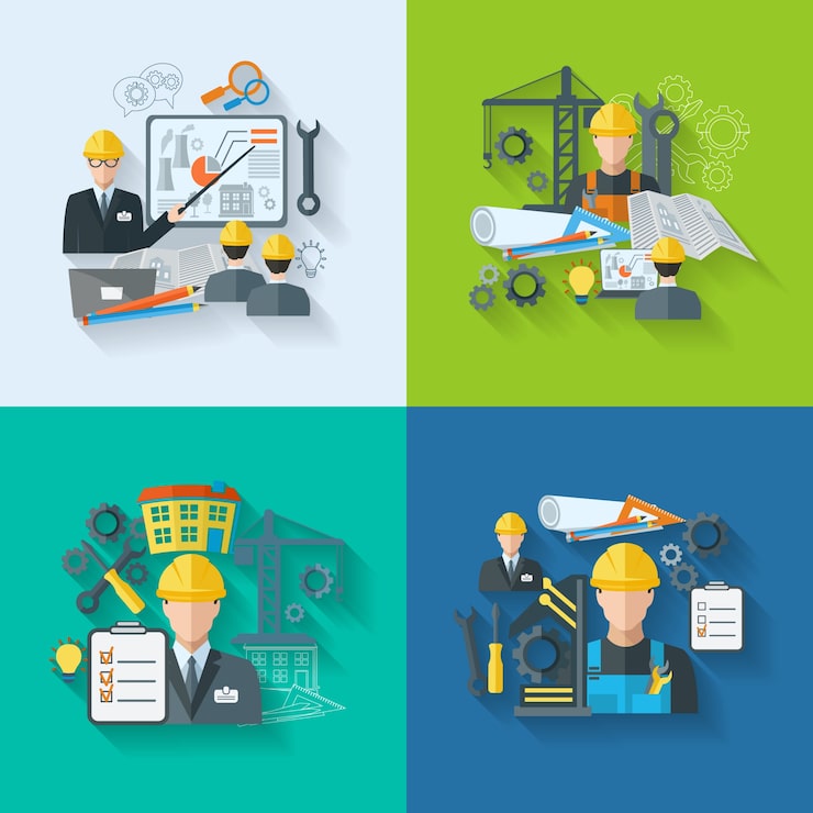Miễn phí Vector bộ biểu tượng kỹ sư phẳng