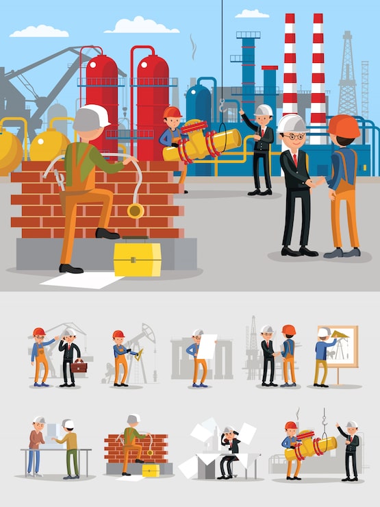 Miễn phí Vector bộ nhân vật công nhân xây dựng công nghiệp