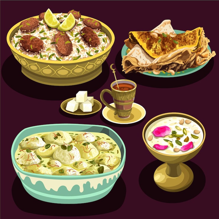 Miễn phí Vector bộ sưu tập các yếu tố vẽ tay cho bữa ăn iftar