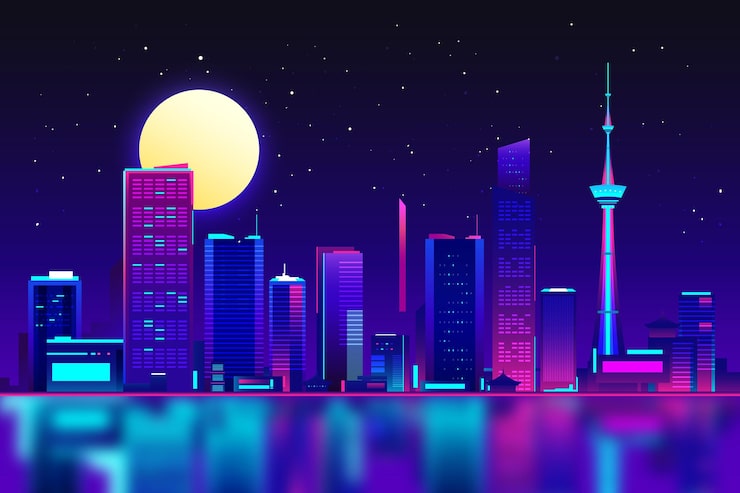 Miễn phí Vector các tòa nhà ở tokyo trong ánh đèn neon