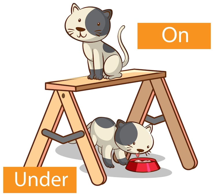 Miễn phí Vector các từ giới từ trái nghĩa với on và under