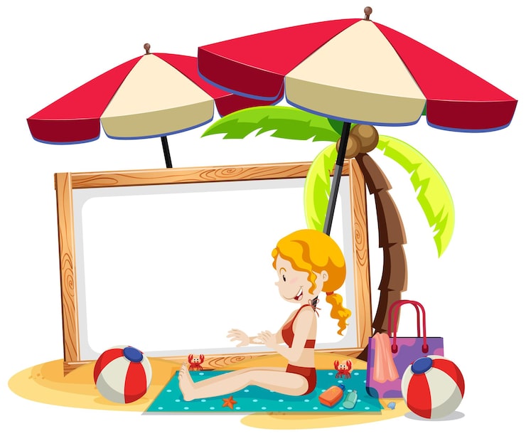 Miễn phí Vector chủ đề bãi biển mùa hè với biểu ngữ trống được cô lập trên nền trắng
