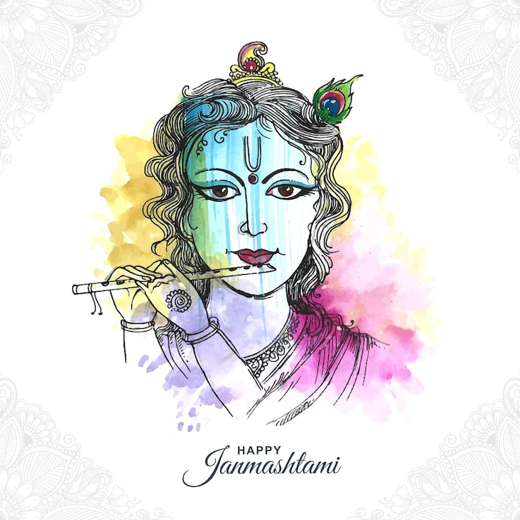 Miễn phí Vector chúa krishna chơi bansuri nền nghệ thuật kỳ nghỉ janmashtami hạnh phúc