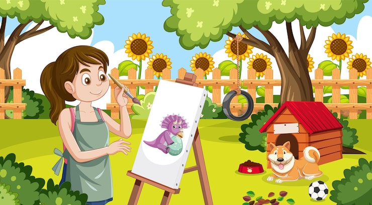 Miễn phí Vector cô gái tuổi dậy thì vẽ trên canvas