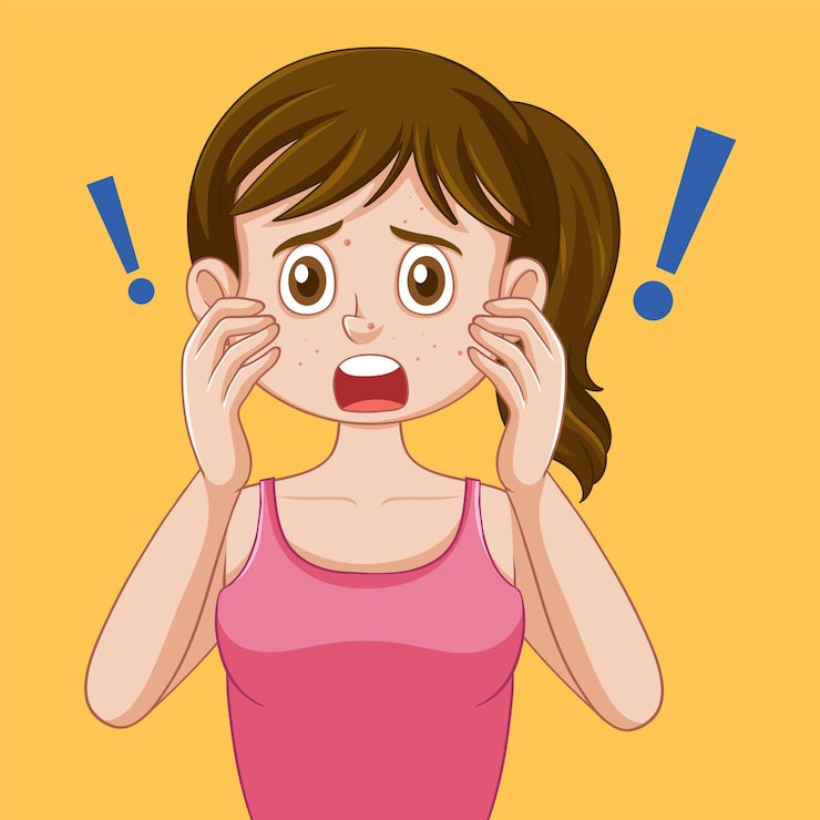 Miễn phí Vector cô gái tuổi teen bị mụn trứng cá trên mặt