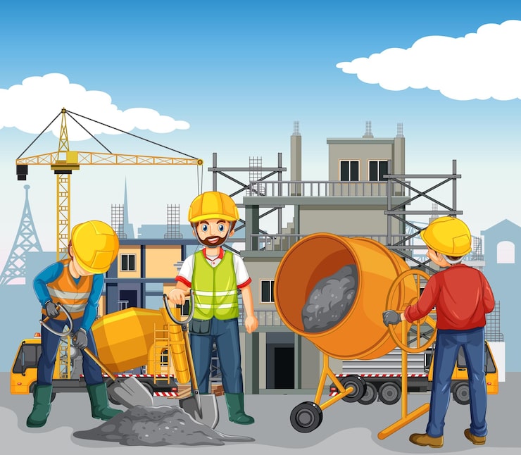 Miễn phí Vector công trường xây dựng nhà với các công nhân