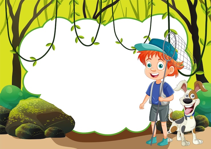 Miễn phí Vector cuộc phiêu lưu của cậu bé và chó trong rừng