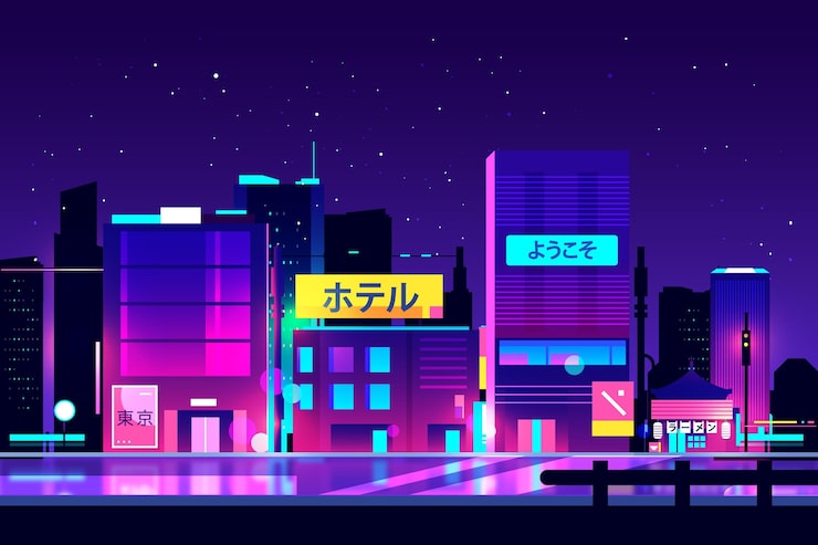 Miễn phí Vector đèn neon trên đường phố nhật bản