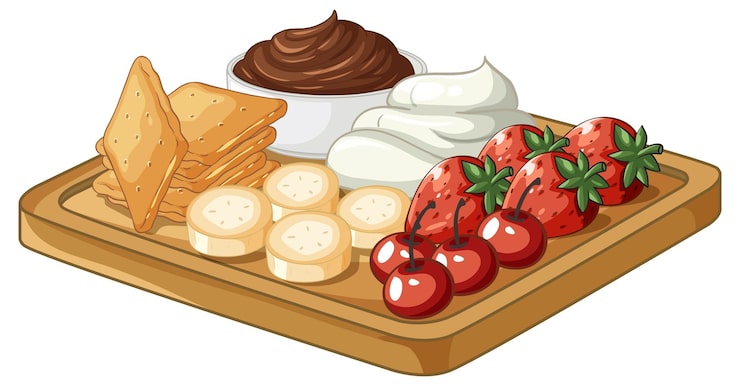 Miễn phí Vector đĩa tráng miệng với bánh quy trái cây, sốt sô cô la và kem tươi đánh bông