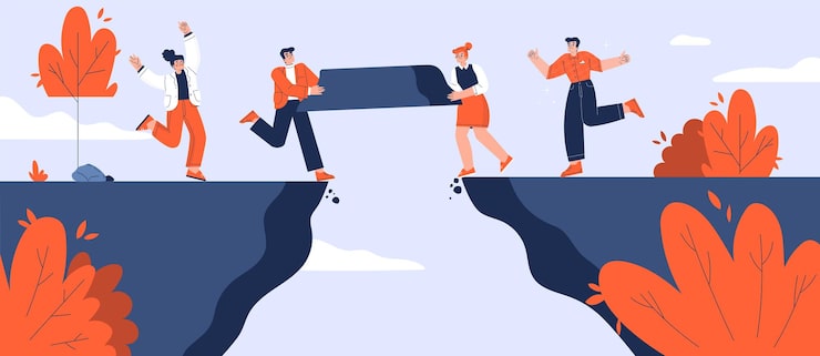 Miễn phí Vector đội ngũ kinh doanh cùng nhau xây cầu qua khoảng trống