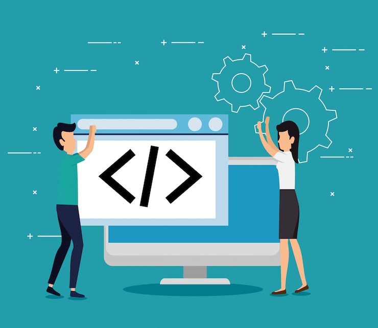 Miễn phí Vector đội ngũ kinh doanh làm việc với trang web máy tính