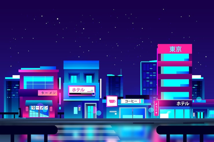 Miễn phí Vector đường phố nhật bản chuyển màu với màu neon