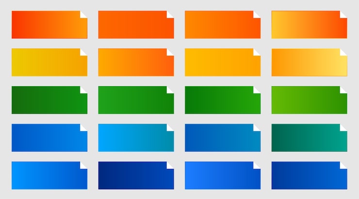Miễn phí Vector gói gradient màu phổ biến gồm các sắc thái cam, xanh lá cây và xanh lam