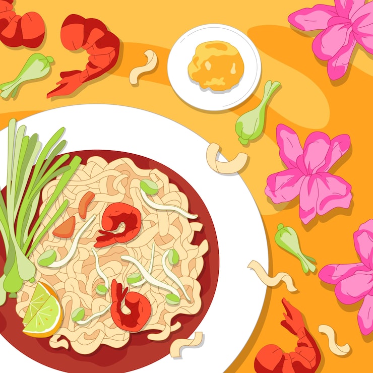 Miễn phí Vector hình ảnh minh họa món ăn thái vẽ tay thiết kế phẳng