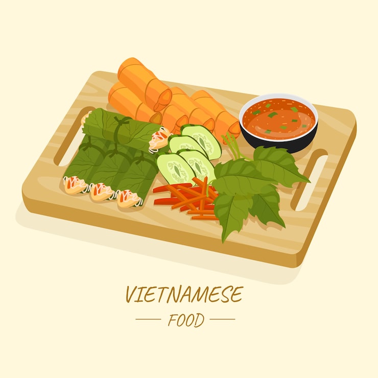 Miễn phí Vector hình minh họa món ăn việt nam vẽ tay thiết kế phẳng
