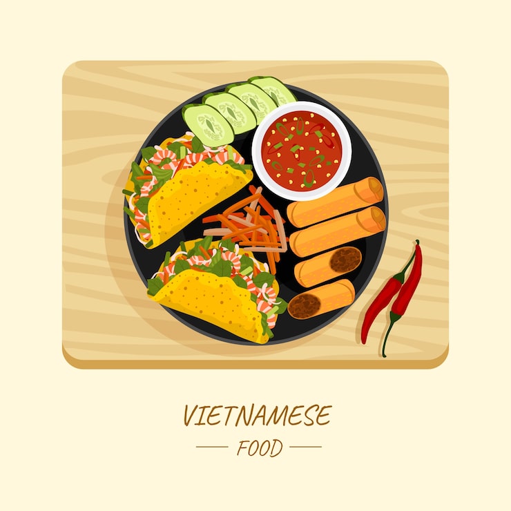 Miễn phí Vector hình minh họa món ăn việt nam vẽ tay thiết kế phẳng