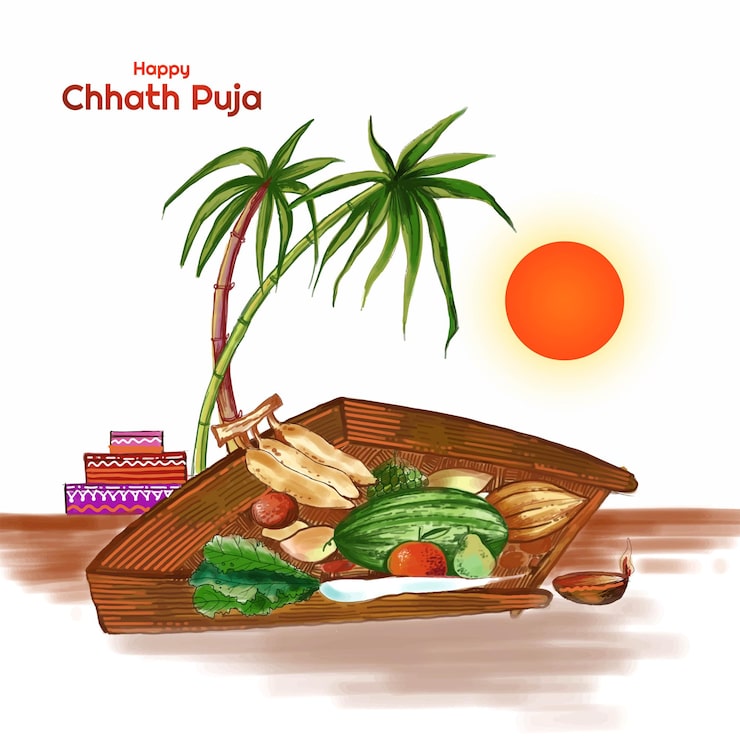 Miễn phí Vector hình nền kỳ nghỉ lễ chhath puja vui vẻ cho lễ hội mặt trời của ấn độ