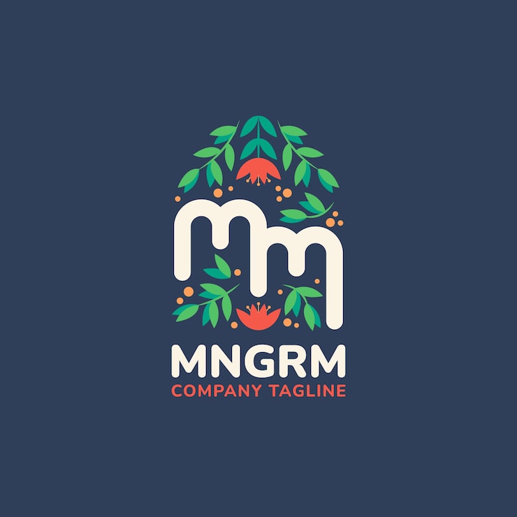 Miễn phí Vector mẫu logo mm thiết kế phẳng vẽ tay