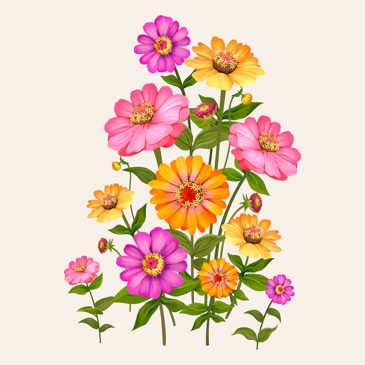Miễn phí Vector minh họa cây hoa cúc zinnia tuyệt đẹp