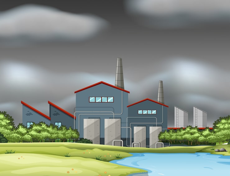 Miễn phí Vector một cảnh nhà máy vào một ngày nhiều mây