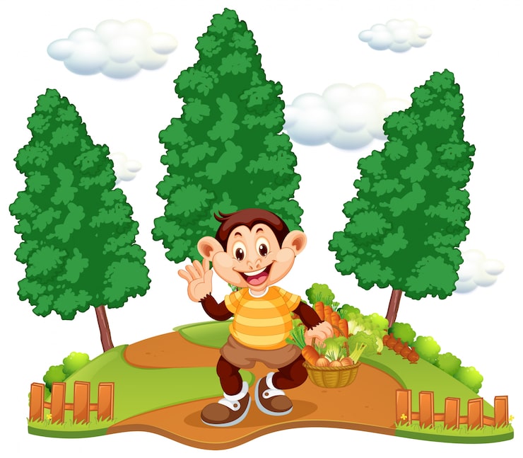 Miễn phí Vector một con khỉ với giỏ rau