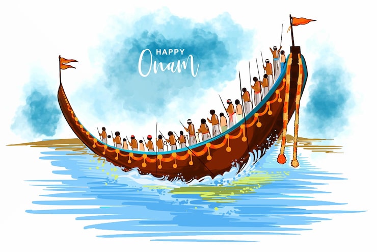 Miễn phí Vector nền thiệp chúc mừng lễ hội onam với cuộc đua thuyền rồng