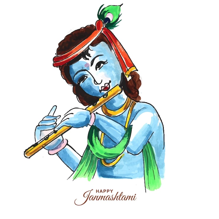 Miễn phí Vector nền thiệp tôn giáo nhiều màu sắc krishna janmashtami