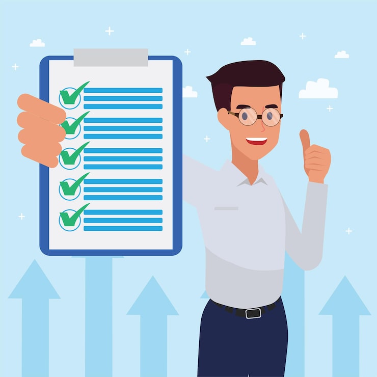 Miễn phí Vector người đàn ông làm việc văn phòng vui vẻ đã hoàn thành công việc theo tầm nhìn & sứ mệnh và ăn mừng, thành công trong vai trò lãnh đạo và thăng tiến trong sự nghiệp, hình ảnh minh họa phẳng