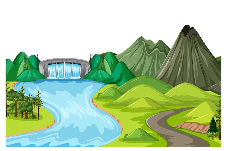Miễn phí Vector phong cảnh thiên nhiên nằm ngang vào ban ngày với đập và núi