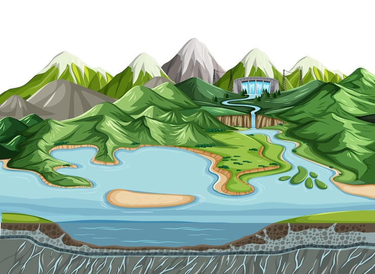 Miễn phí Vector phong cảnh thiên nhiên với đập nước và các lớp đất