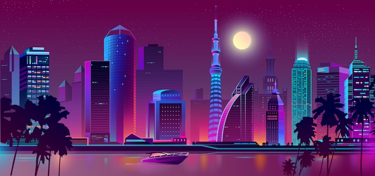 Miễn phí Vector thành phố màu tím đêm