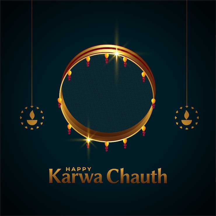 Miễn phí Vector thiệp karwa chauth vui vẻ với rây và diya