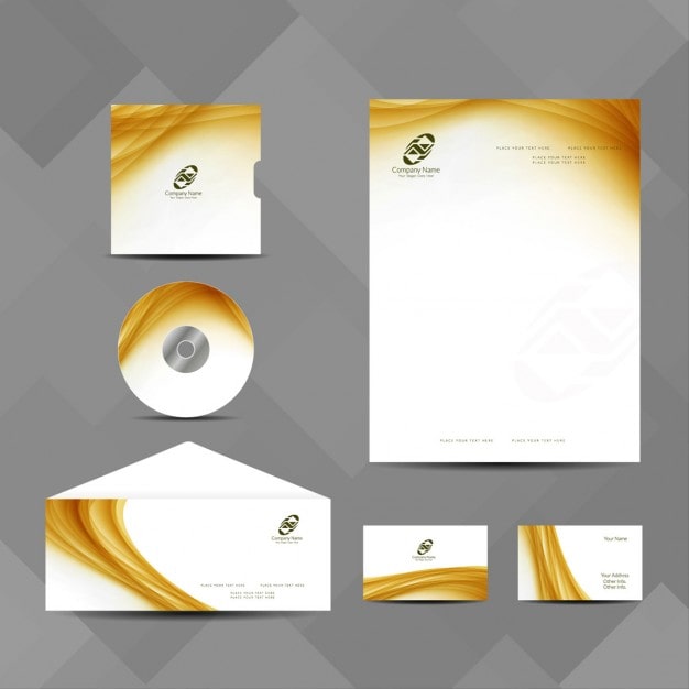 Miễn phí Vector văn phòng phẩm doanh nghiệp với hình dạng lượn sóng màu vàng