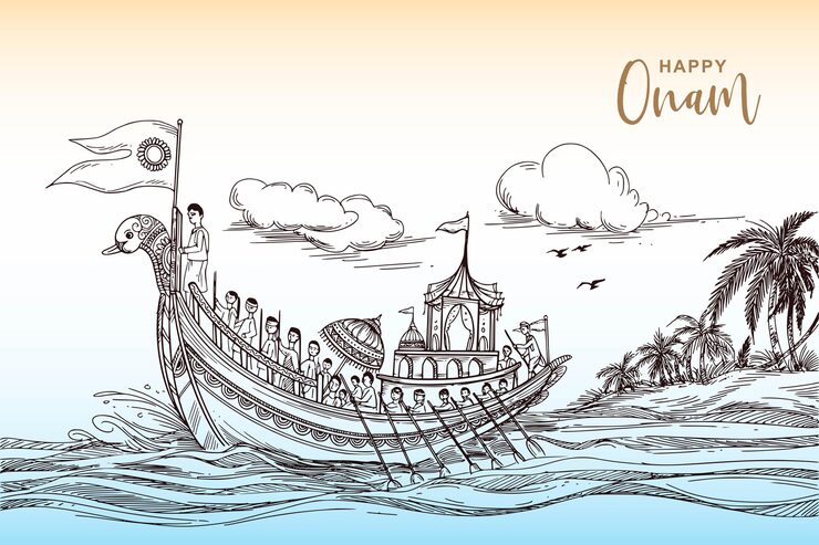 Miễn phí Vector vẽ tay phác thảo nền thiệp chúc mừng lễ onam vui vẻ