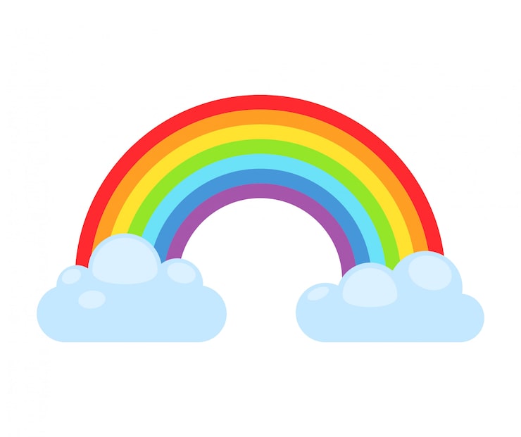 Vector arco iris y nubes aisladas. espectro del arco iris de la nube de la muestra de la naturaleza. arco iris de la curva del tiempo, símbolo abstracto gráfico.