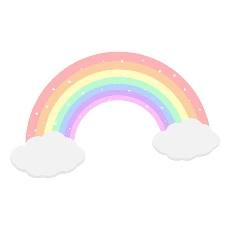 Vector arcoiris pastel con nubes y estrellas