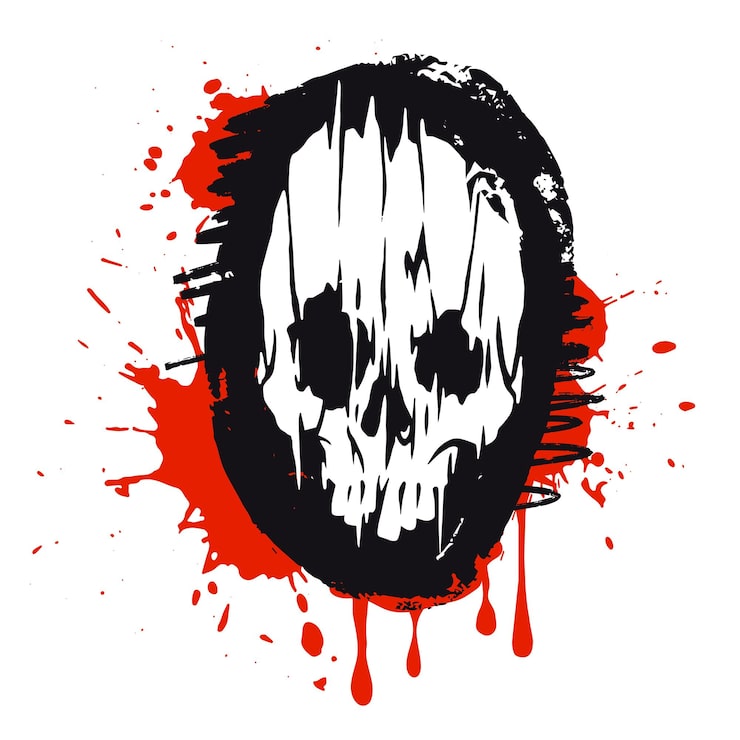 Vector arte de calavera con salpicaduras rojas