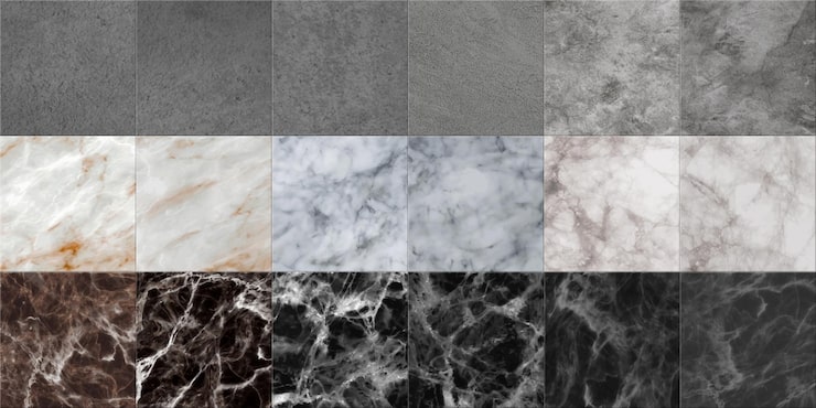Vector baldosas de hormigón suelo de piedra realista y patrón de cemento de pared suelos de mármol estructura de granito claro y oscuro conjunto de muestras de cubiertas naturales cuadradas superficie interior decorativa vectorial