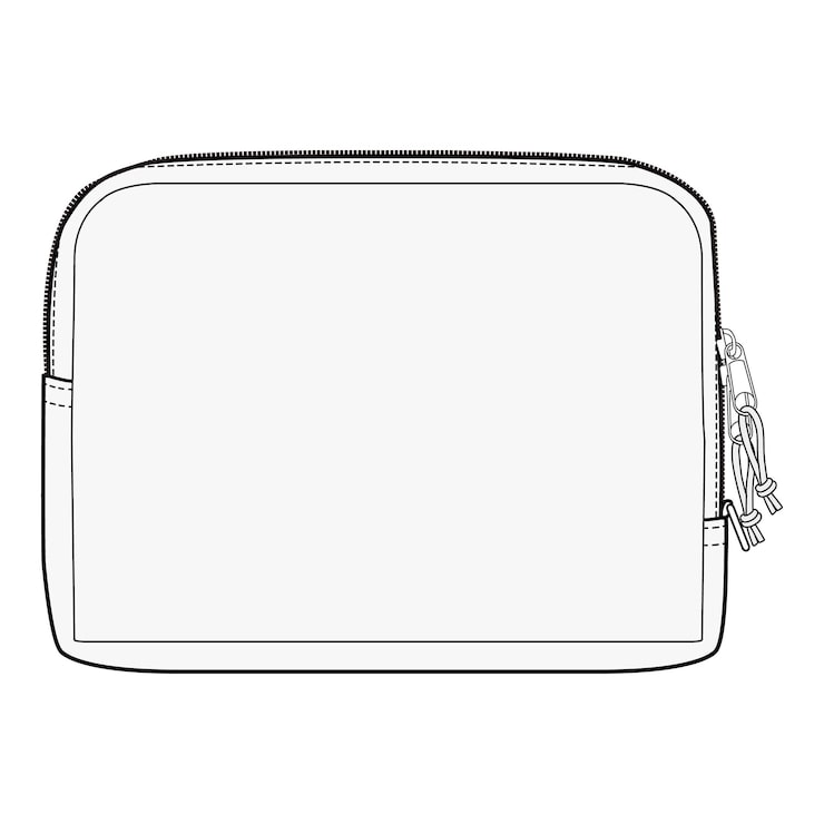 Vector bolsa de embrague con cremallera y dibujo técnico de la etiqueta