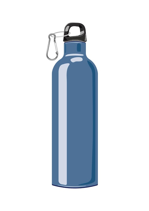 Vector botella de agua reutilizable termo azul metalizado