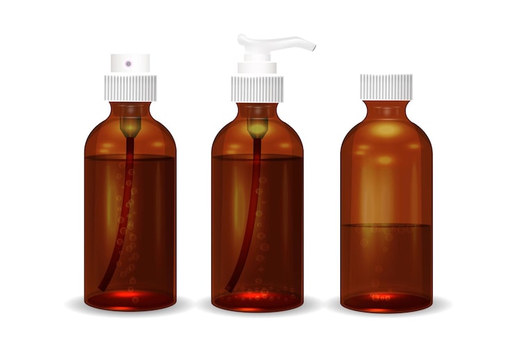 Vector botellas cosméticas marrones aisladas sobre fondo negro
