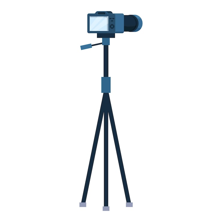 Vector una cámara digital moderna de pie en un trípode grabando un video blog