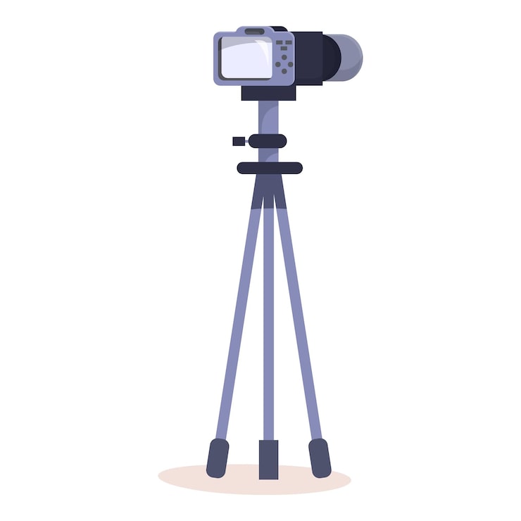 Vector una cámara digital moderna de pie en un trípode tomando fotos o videos