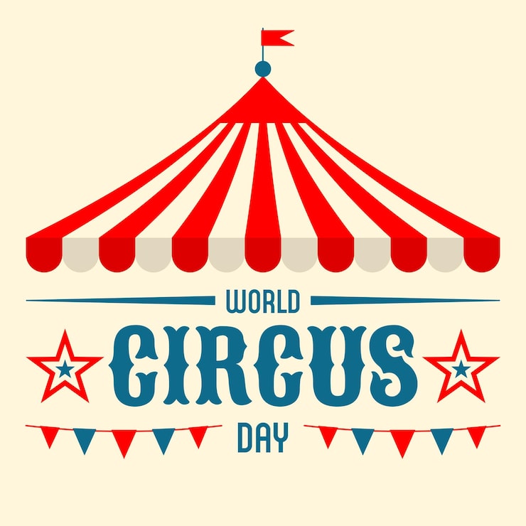 Vector carpa de circo con banderas carnaval de bienvenida cartel banner tarjeta fondo día internacional del circo