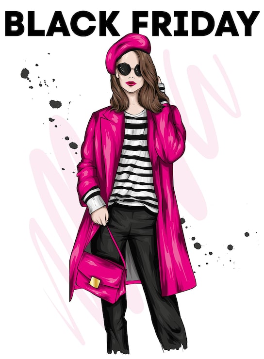 Vector cartel de viernes negro con hermosa chica en ropa elegante
