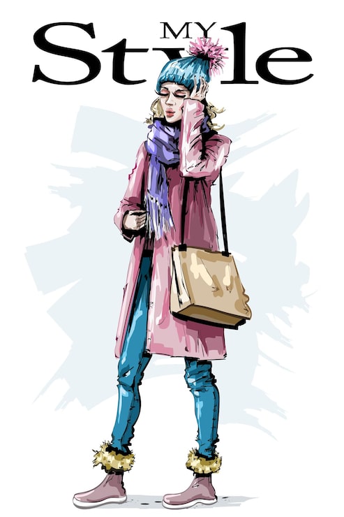 Vector chica elegante en ropa de invierno
