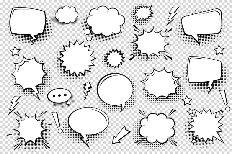 Vector colección de burbujas de habla cómica vacía con sombras de medio tono dibujadas a mano pegatinas de dibujos animados retro pop