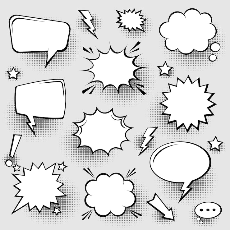 Vector colección de burbujas de habla cómica vacía con sombras de medio tono dibujadas a mano pegatinas de dibujos animados retro pop