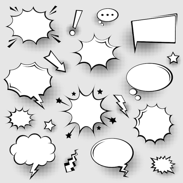 Vector colección de burbujas de habla cómica vacía con sombras de medio tono dibujadas a mano pegatinas de dibujos animados retro pop