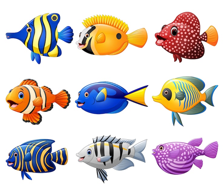 Vector conjunto de dibujos animados de peces